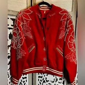 Free z people Pretty In Pearls Bomber Jacket